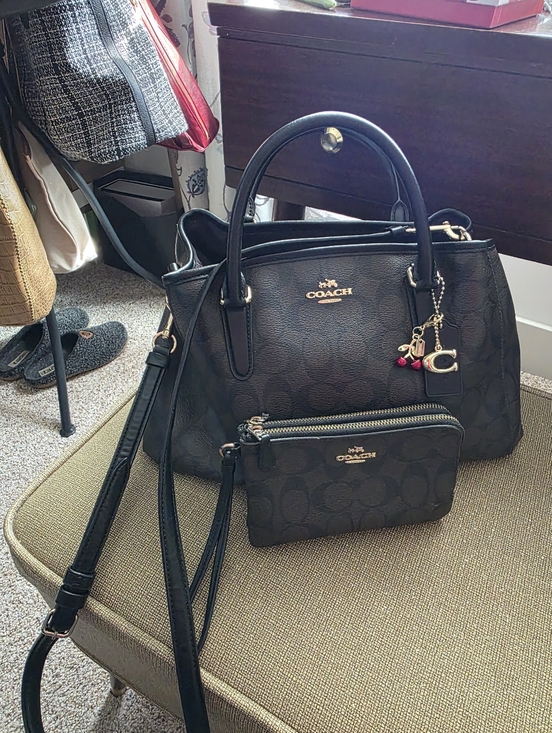 Coach Handbags - Coach Black Signature Satchel with Matching Pouch and Charm